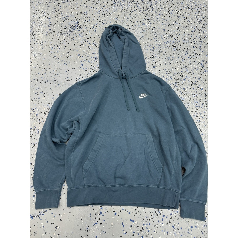 Nike Funnel Neck Hoodie Sweatshirt Kangaroo Pocket Teal Size MED White Logo